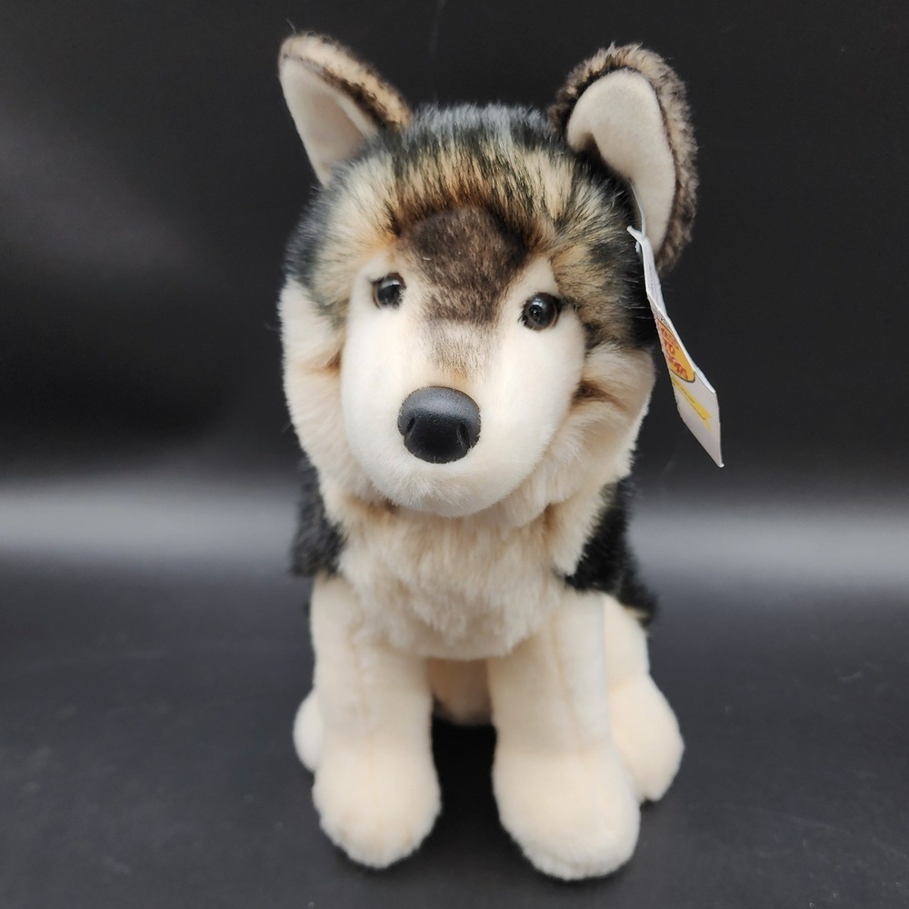 Bass Pro Shops Gray Black Wolf Plush Stuffed Animal Realistic Cabin Woodland